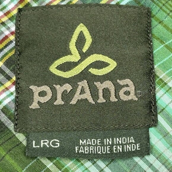 Prana Shirt Mens Large Green Tartan Plaid Western Button Up Cargo Casual READ - Picture 4 of 15